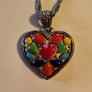 Beautiful Multi-Stone Heart Pendant Necklace